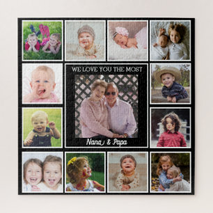 We Love You Nana & Papa 13 Grandkids Photo Collage Jigsaw Puzzle