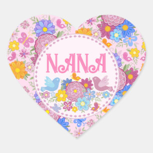 We Love You Nana Personalised wildflowers BOHO Heart Sticker