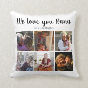 We love you nana photo collage custom text white cushion