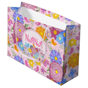 We Love You Nana wildflowers BOHO Personalised  Large Gift Bag
