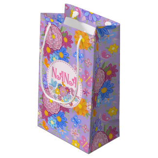 We Love You Nana wildflowers BOHO Personalised  Small Gift Bag