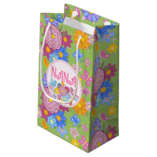 We Love You Nana wildflowers BOHO Personalised  Small Gift Bag