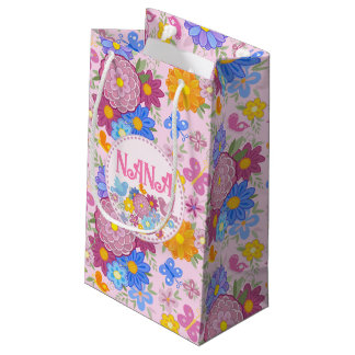 We Love You Nana wildflowers BOHO Personalised  Small Gift Bag