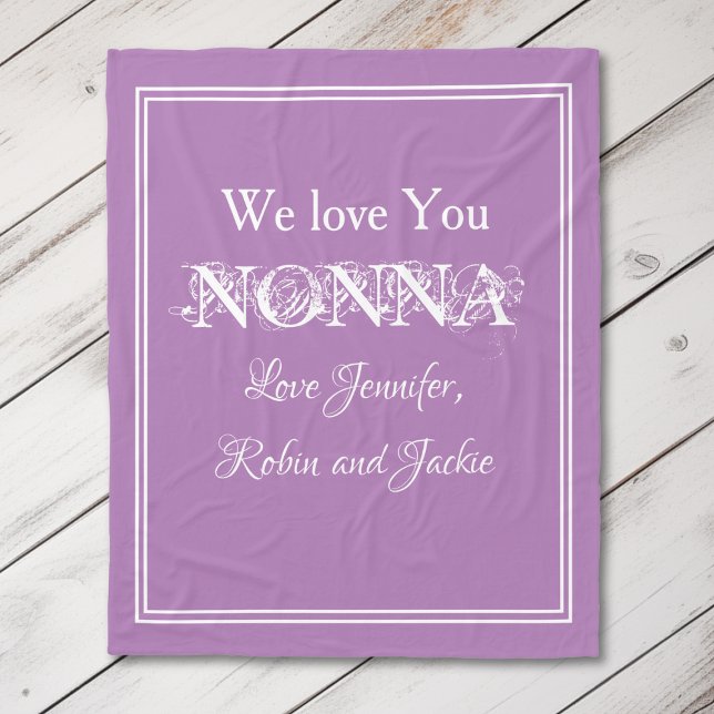 "We Love You NONNA" Personalised Mauve Fleece Blanket ("We Love You NONNA" Personalized  White Script on Mauve Fleece Blanket.)