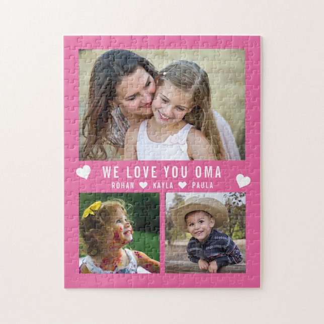 We Love You Oma 3 Photo Collage Pink Grandma Jigsaw Puzzle (Vertical)