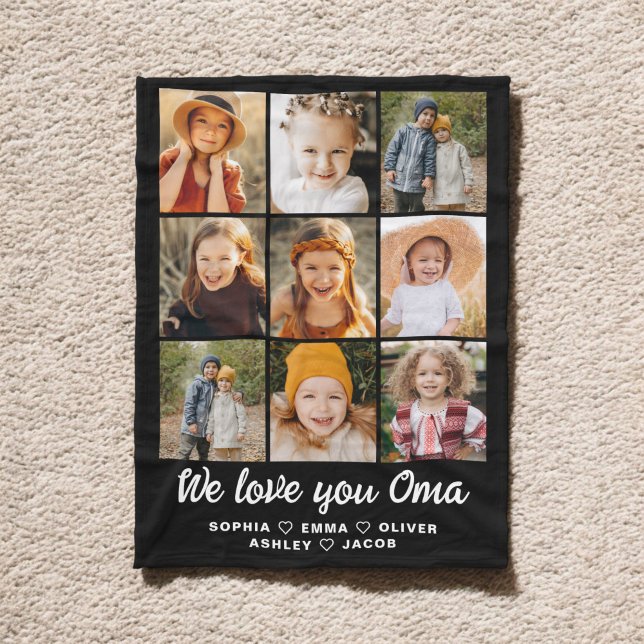 We Love You Oma Family Modern Photo Collage Fleece Blanket (Creator Uploaded)