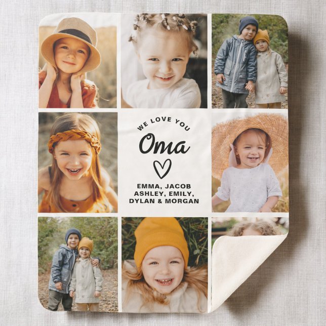 We Love You Oma Family Modern Photo Collage Sherpa Blanket (Creator Uploaded)