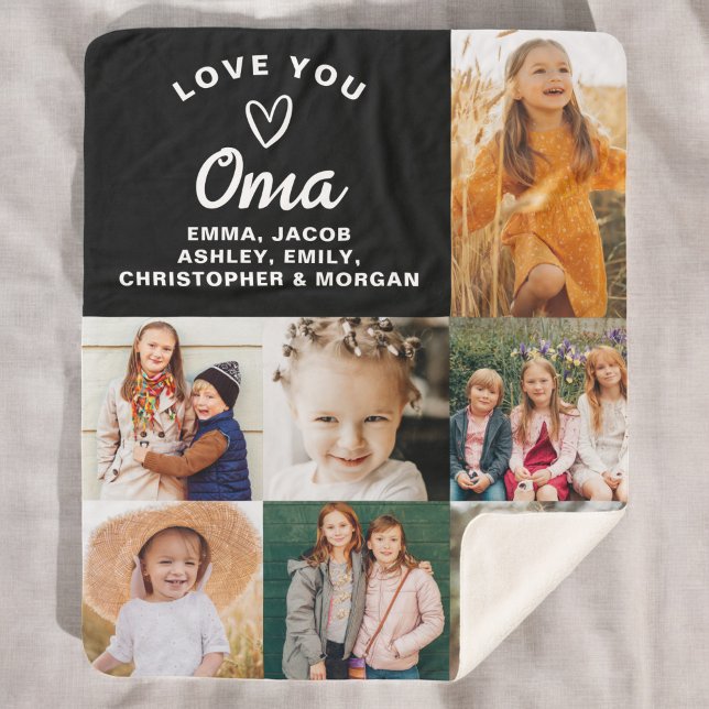 We Love You Oma Family Modern Photo Collage Sherpa Blanket (Creator Uploaded)