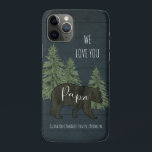 We Love You Papa Bear Forest Grandchildren Blue iPhone 11 Pro Case<br><div class="desc">We Love You Papa Bear Forest Personalised nautical navy blue stained wooden background iPhone 11 Pro Case helps show your "Papa Bear" just how much you love him! Rustic and masculine with hand painted forest trees and a black silhouette bear with typography script text "Papa" and his grandchildren's names. Art...</div>