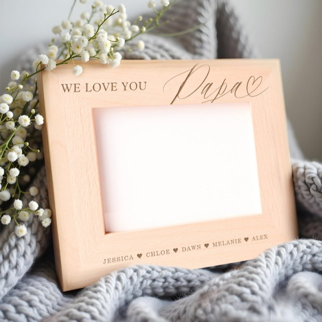 We Love You Papa Script Heart Kids Names Keepsake Etched Frames (We Love You Papa Script Heart Kids Names Keepsake Etched Frames)