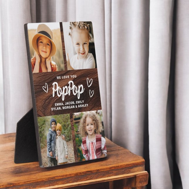 We Love You PopPop Rustic Wood Photo Collage Plaque (Creator Uploaded)