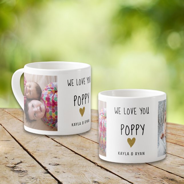 We Love You Poppy 2 Photo Collage Grandpa   Espresso Cup (Creator Uploaded)