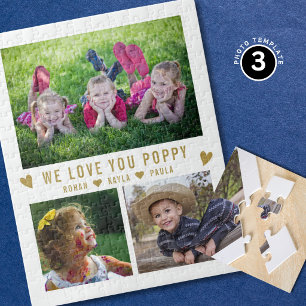 We Love You Poppy Grandkids Names 3 Photo Collage Jigsaw Puzzle