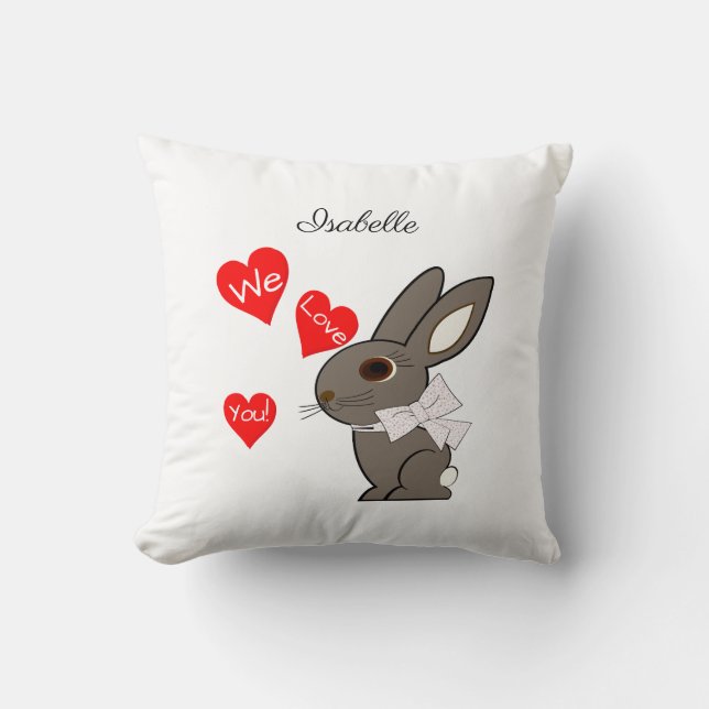 "We Love You" Rabbit Throw Pillow (Front)