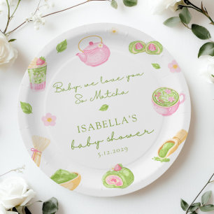 We Love you so Matcha Baby Girl Shower Paper Plate