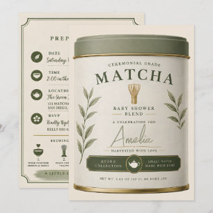 We Love You So Matcha Baby Shower Sage Green Tea Invitation