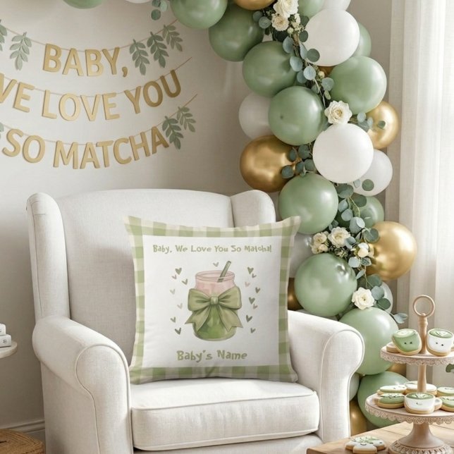 We Love You So Matcha Cosy Gingham Bow Cushion (Creator Uploaded)