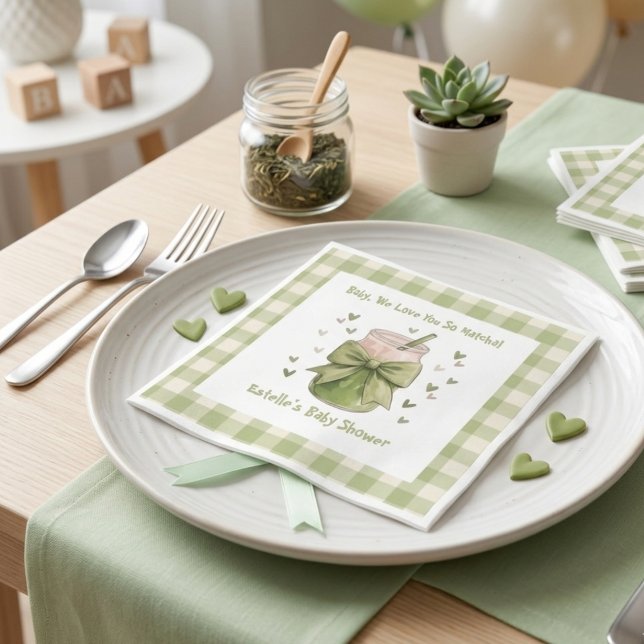 We Love You So Matcha Green Bow Gingham Napkin (Creator Uploaded)