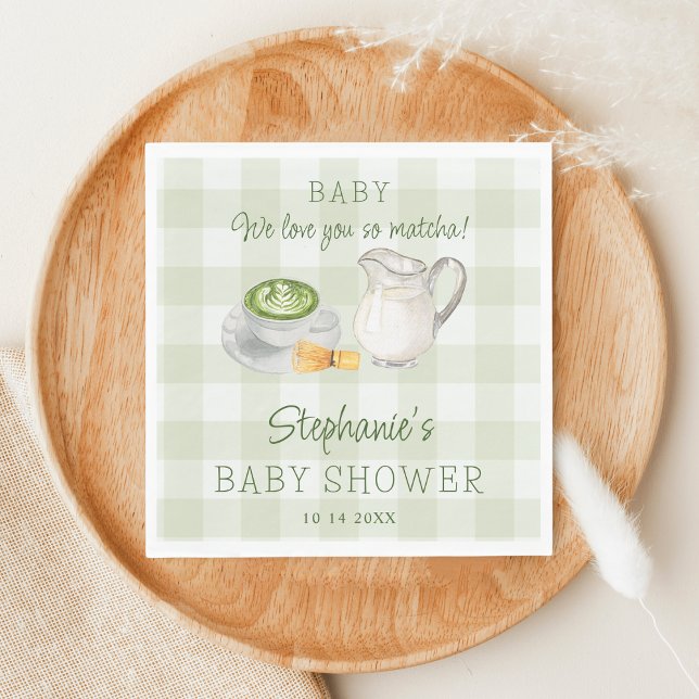 We Love You So Matcha Green Gingham Baby Shower Napkin (Creator Uploaded)