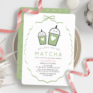 We Love You So Matcha Kawaii Bow Frame Baby Shower Invitation
