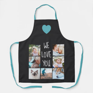 We love you   Your photo collage grid custom teal Apron