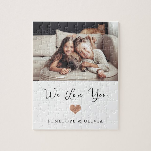 We Love You | Your Photo with Script and Heart Jigsaw Puzzle (Vertical)