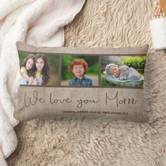 We Love Your Mum 3 Photo Family Child Collage Lumbar Cushion (Blanket)