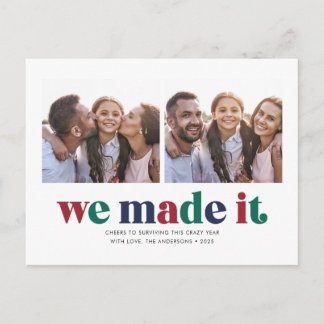 We Made It Two Photo Christmas Holiday Postcard