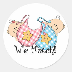 We Match Peeking Twins with Bibs 1 Girl, 1 Boy Classic Round Sticker