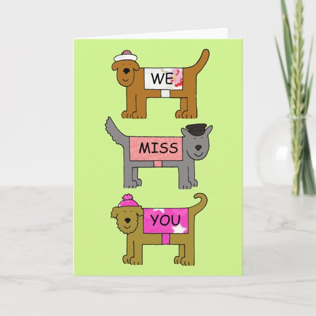 We Miss You Cartoon Dogs in Hats and Coats Card (Front)