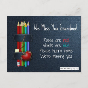 We Miss You Grandma: Roses are Red Poem from Kids Postcard