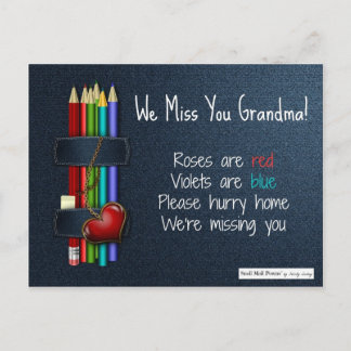 We Miss You Grandma: Roses are Red Poem from Kids Postcard