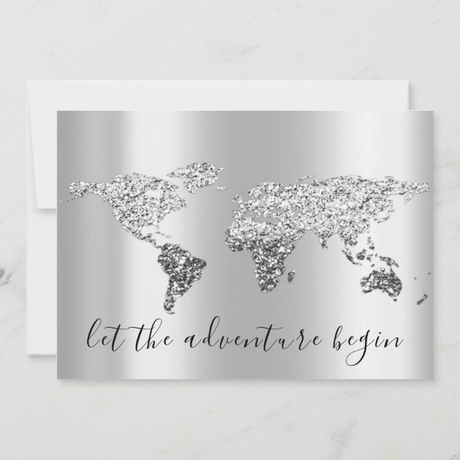 We Move Wedding Destination Map Grey Globe Invitation (Back)