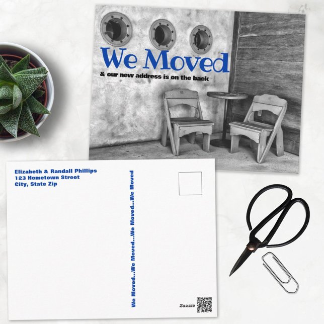 We Moved Adirondack Chairs Monochrome Announcement Postcard (Creator Uploaded)