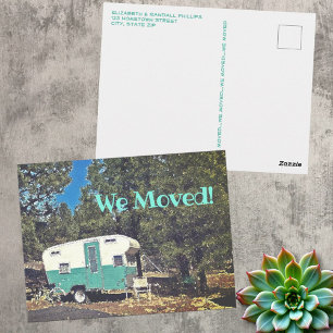 We Moved Announcement Vintage Camping Trailer Postcard