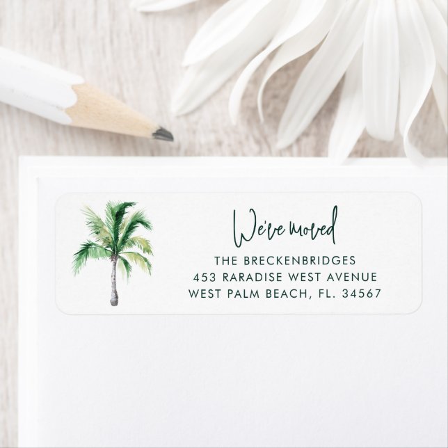 We Moved Coastal Palm Tree Return Address Label (Insitu)