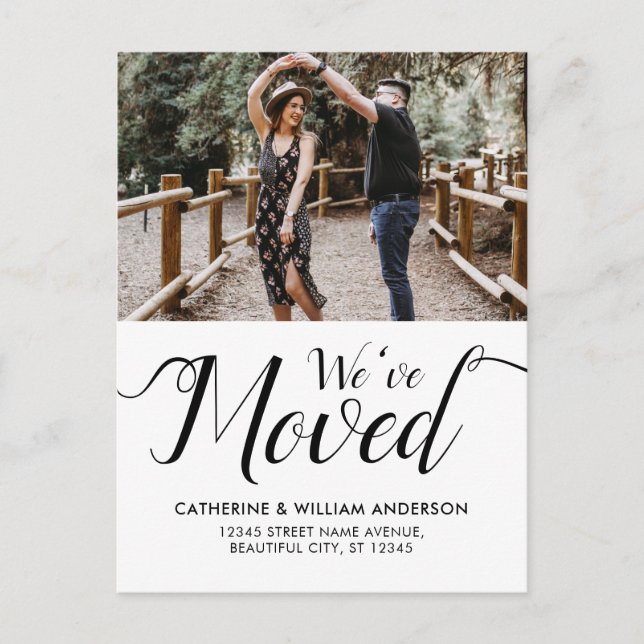 We Moved Come Visit Photo Elegant Script Moving Announcement Postcard (Front)