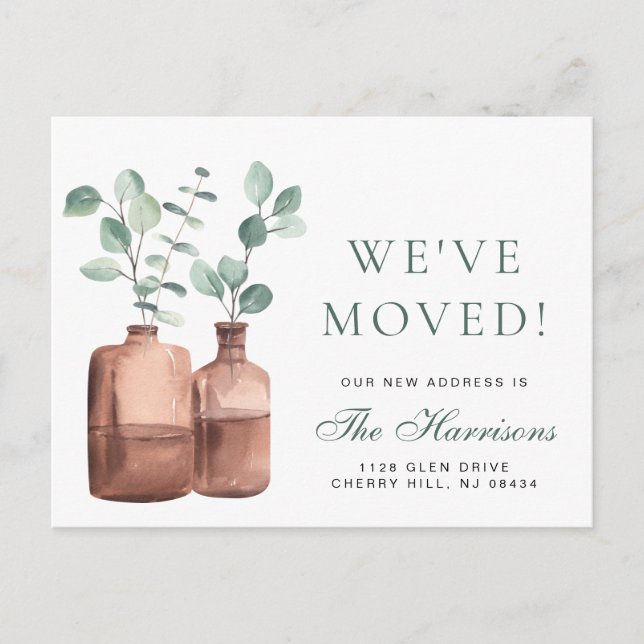 We Moved Eucalyptus Watercolor Moving Announcement Postcard (Front)