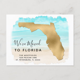 We Moved Florida Map Beach Scene New Address Announcement Postcard