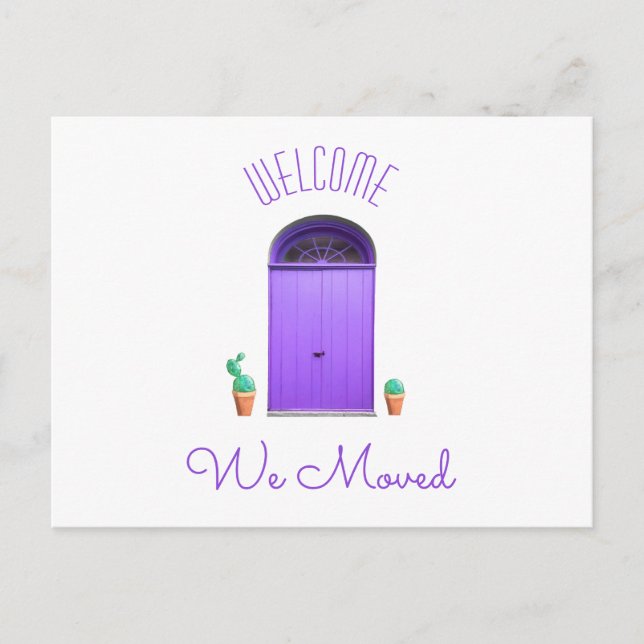 We Moved New Address Southwest Purple Doors Cactus Announcement Postcard (Front)
