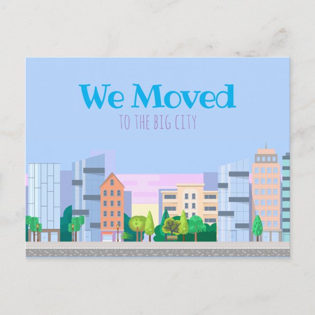 We Moved Pastel City Skyline Announcement Postcard (Front)