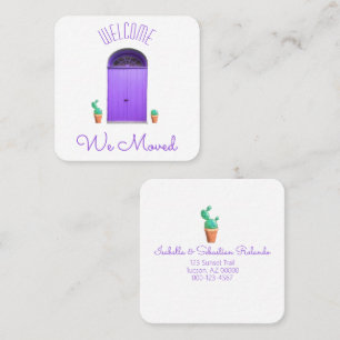 We Moved Purple Doors Southwest Potted Cactus Square Business Card