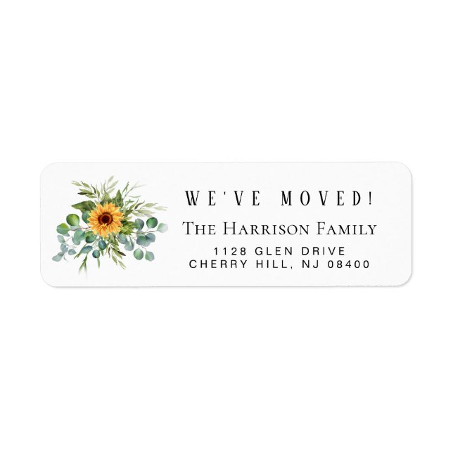 We Moved Sunflower Eucalyptus Return Address Label (Front)