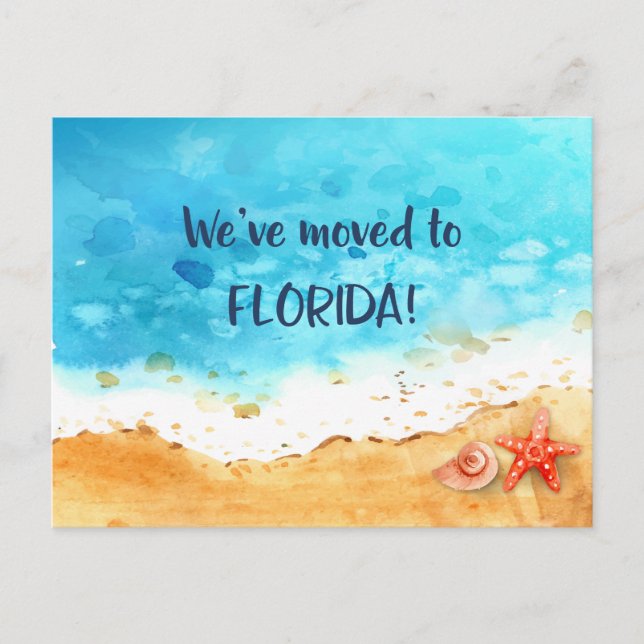 We Moved to Florida Beach Change of Address Announcement Postcard (Front)