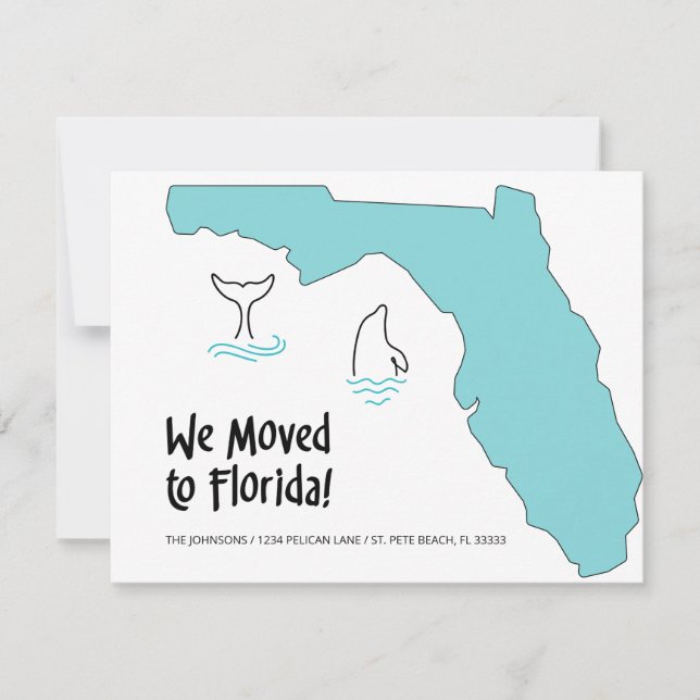 We Moved to Florida Map and Dolphins New Address Announcement (Front)