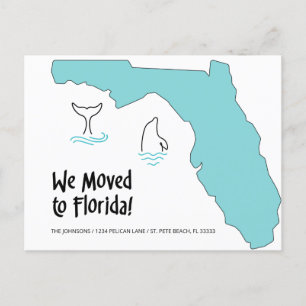 We Moved to Florida Map and Dolphins New Home Announcement Postcard