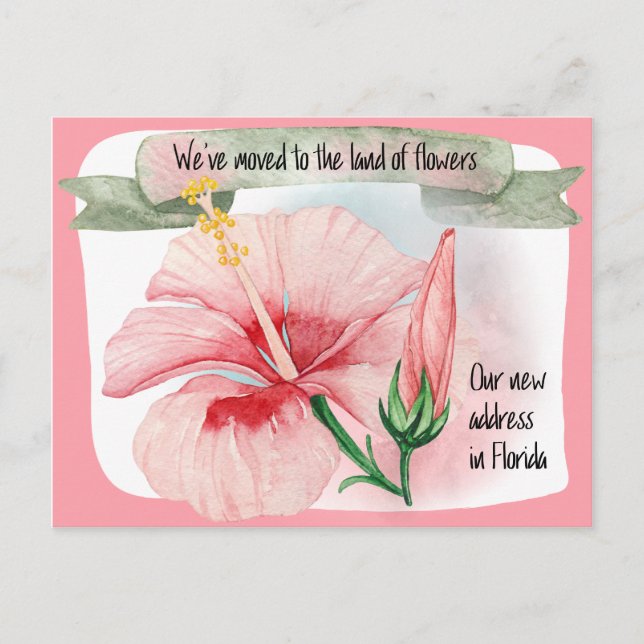 We Moved to the Land of Flowers New Address Announcement Postcard (Front)