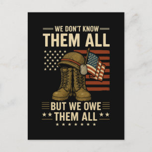 We Owe Them All Patriotic Veterans Day Memorial  Holiday Postcard