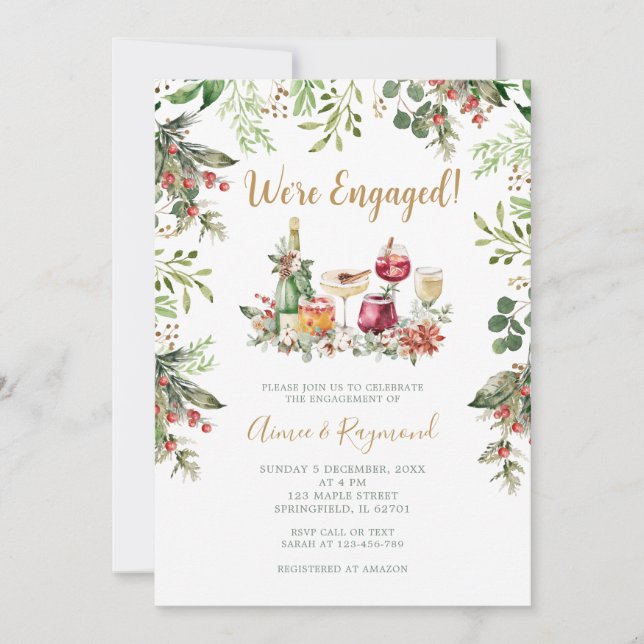 We’re Engaged Christmas Cocktail Engagement Party Invitation (Front)