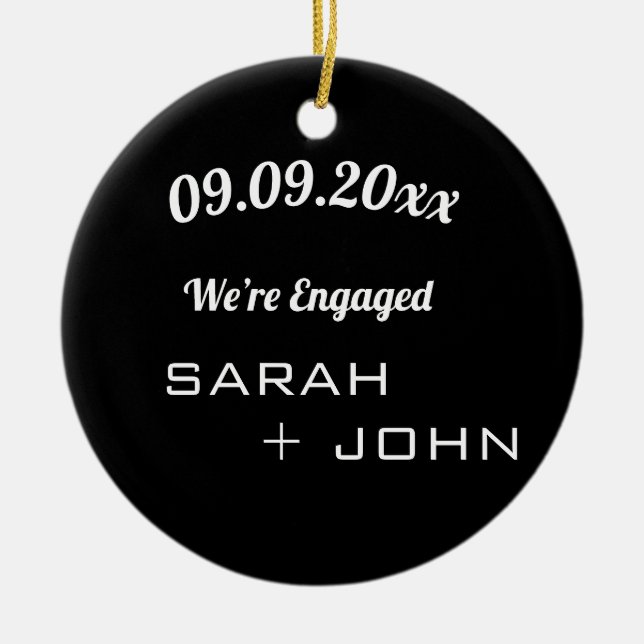 We’re Engaged Photo Black White Ceramic Ornament (Front)